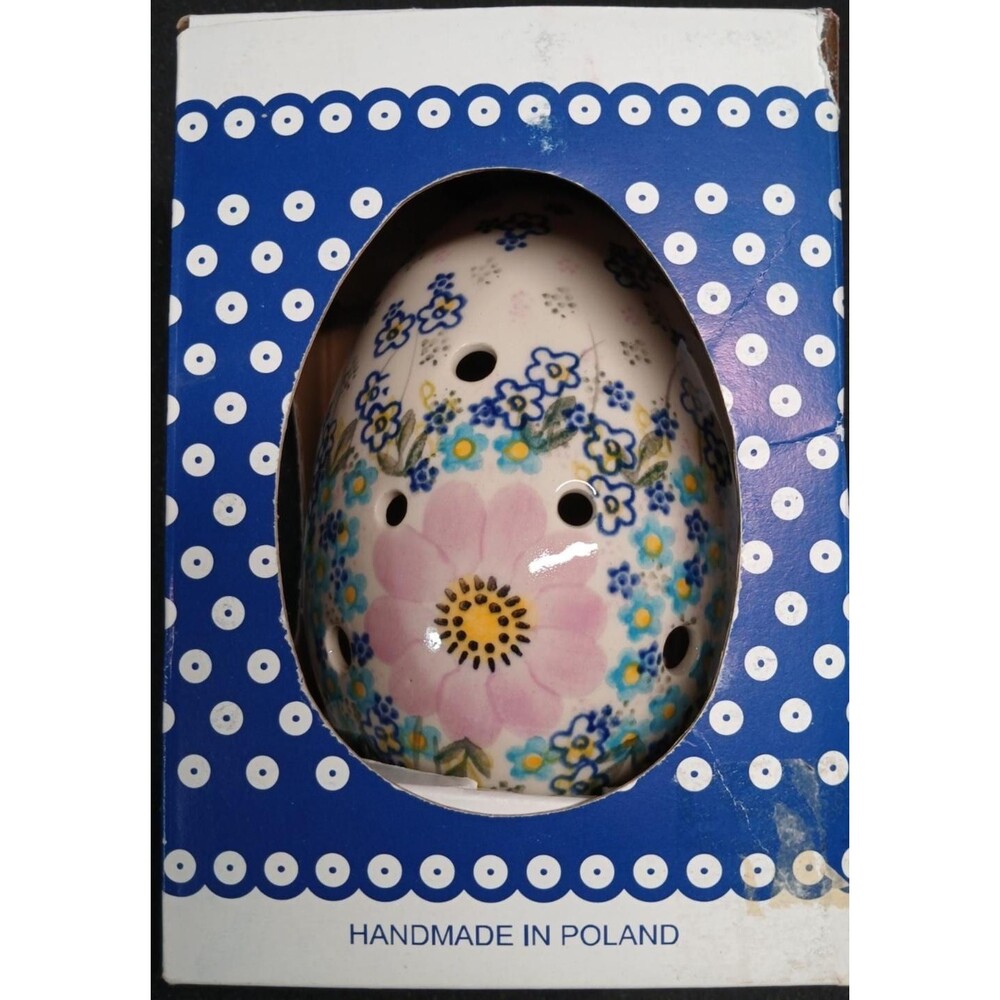Vena Boleslawiec Polish Pottery Egg Pink Floral Boxed COA Handcrafted